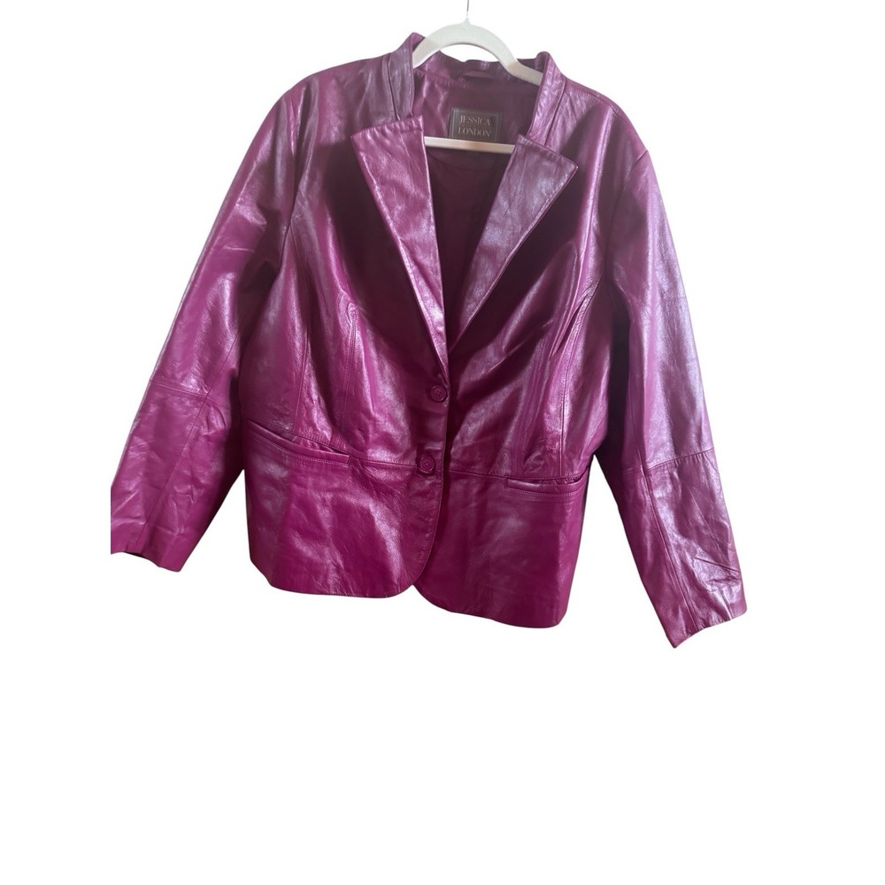 Jessica London Bright Violet Leather Woman's Blazer Plus Size 22W Two Buttons